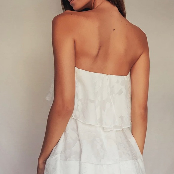 Lulu’s True Lover White Burnout Floral Ruffled Strapless Mini Dress - Picture 5 of 6